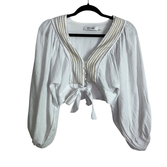 DO+BE I Kambria White Embroidered Tie-Front Top Small - Picture 2 of 10